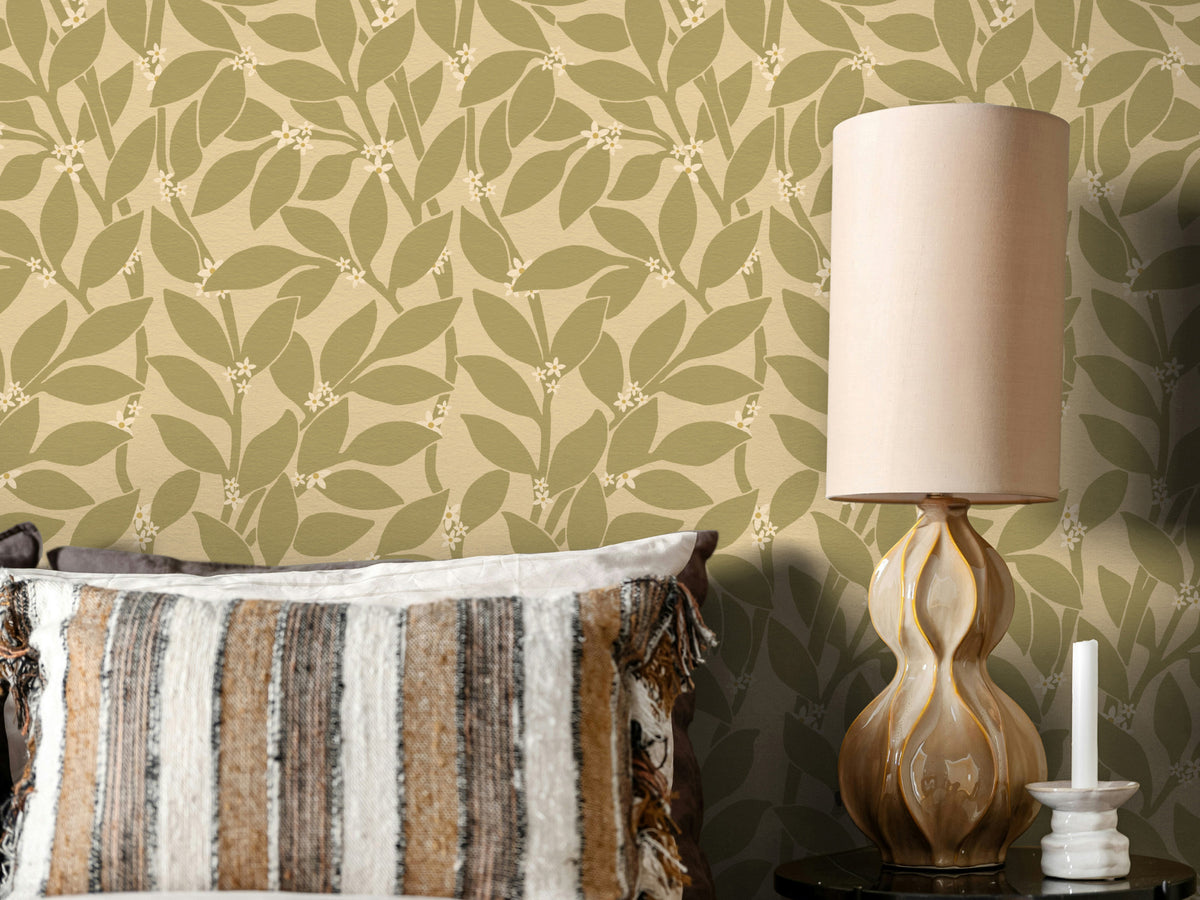 Citrus Grove Olive Green - White flowers