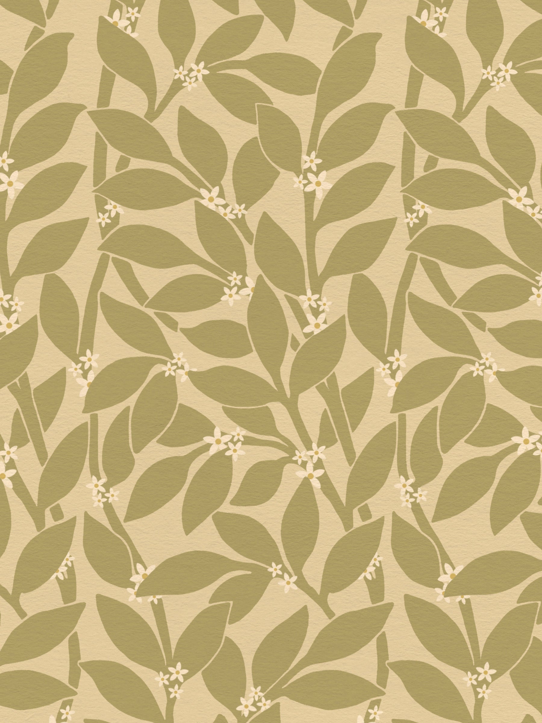 Citrus Grove Olive Green - White flowers