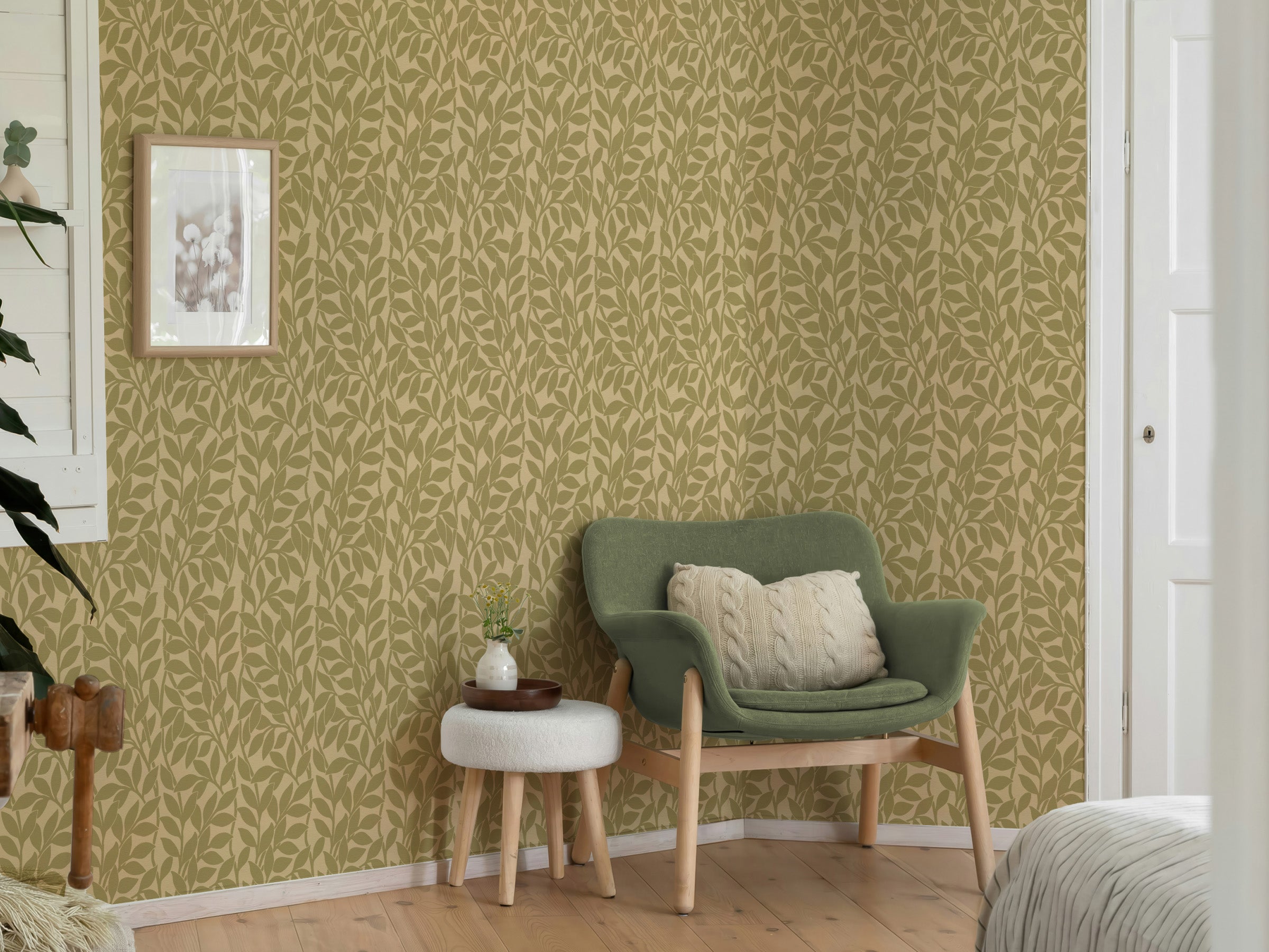 Citrus Grove Olive Green - White flowers