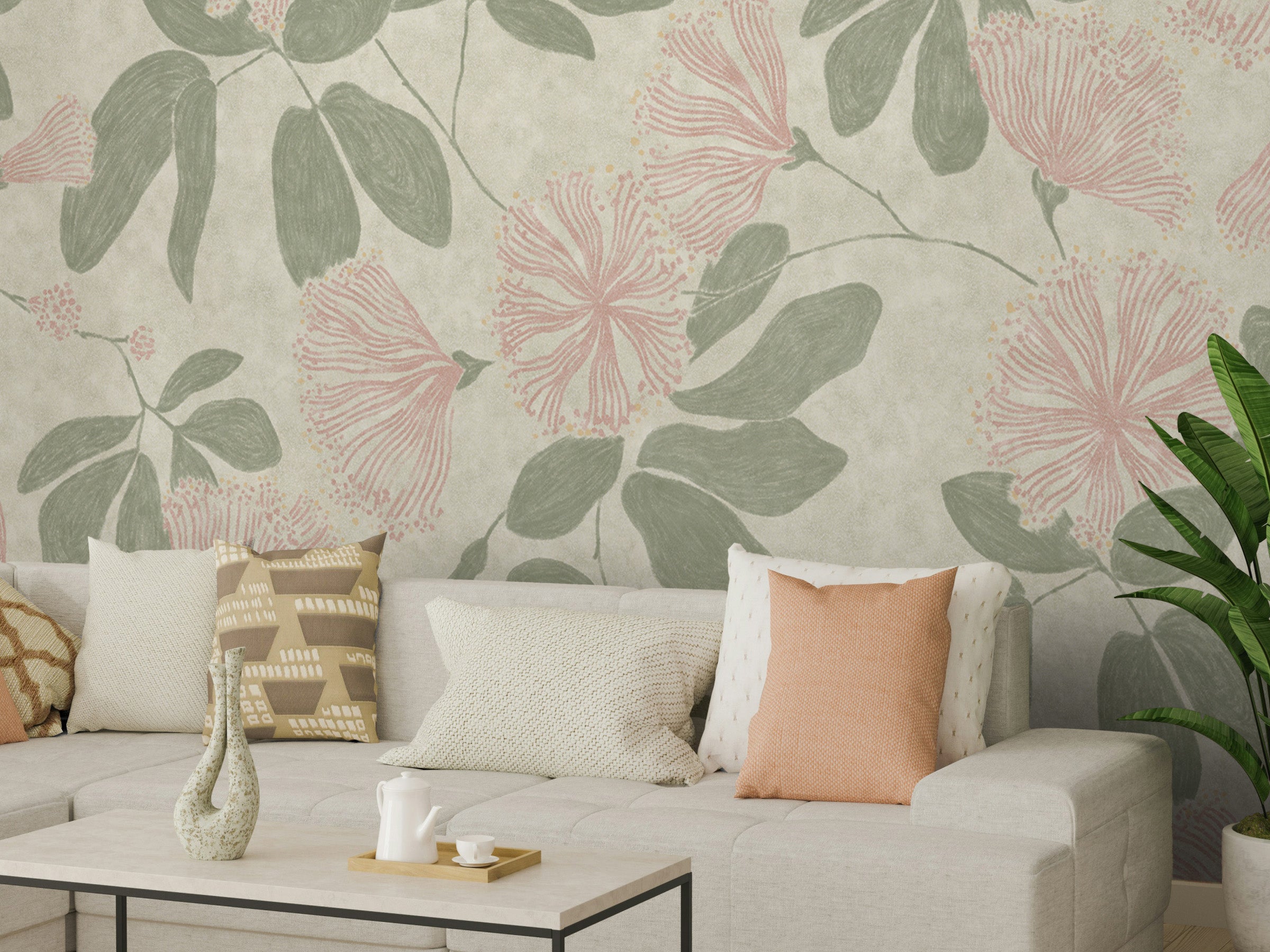 Passion Flower Mural - Whisper Blush
