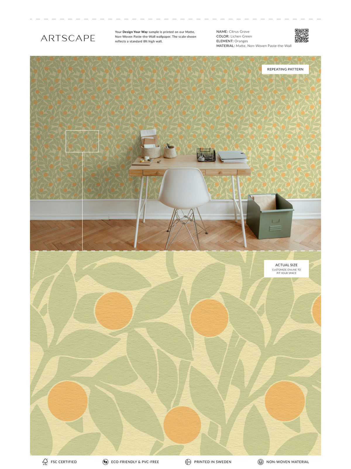 Citrus Grove Lichen Green - Oranges