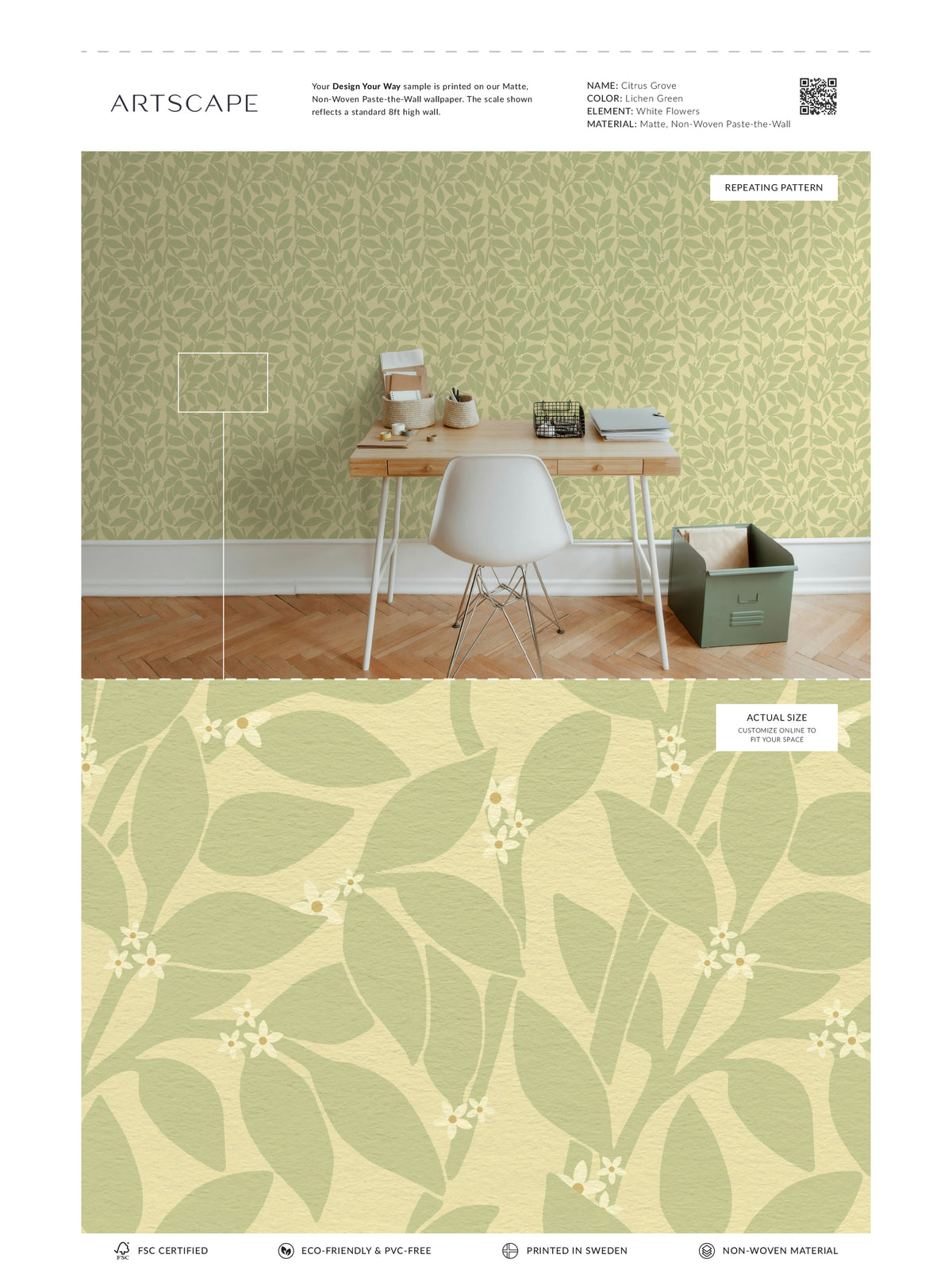 Citrus Grove Lichen Green - White flowers