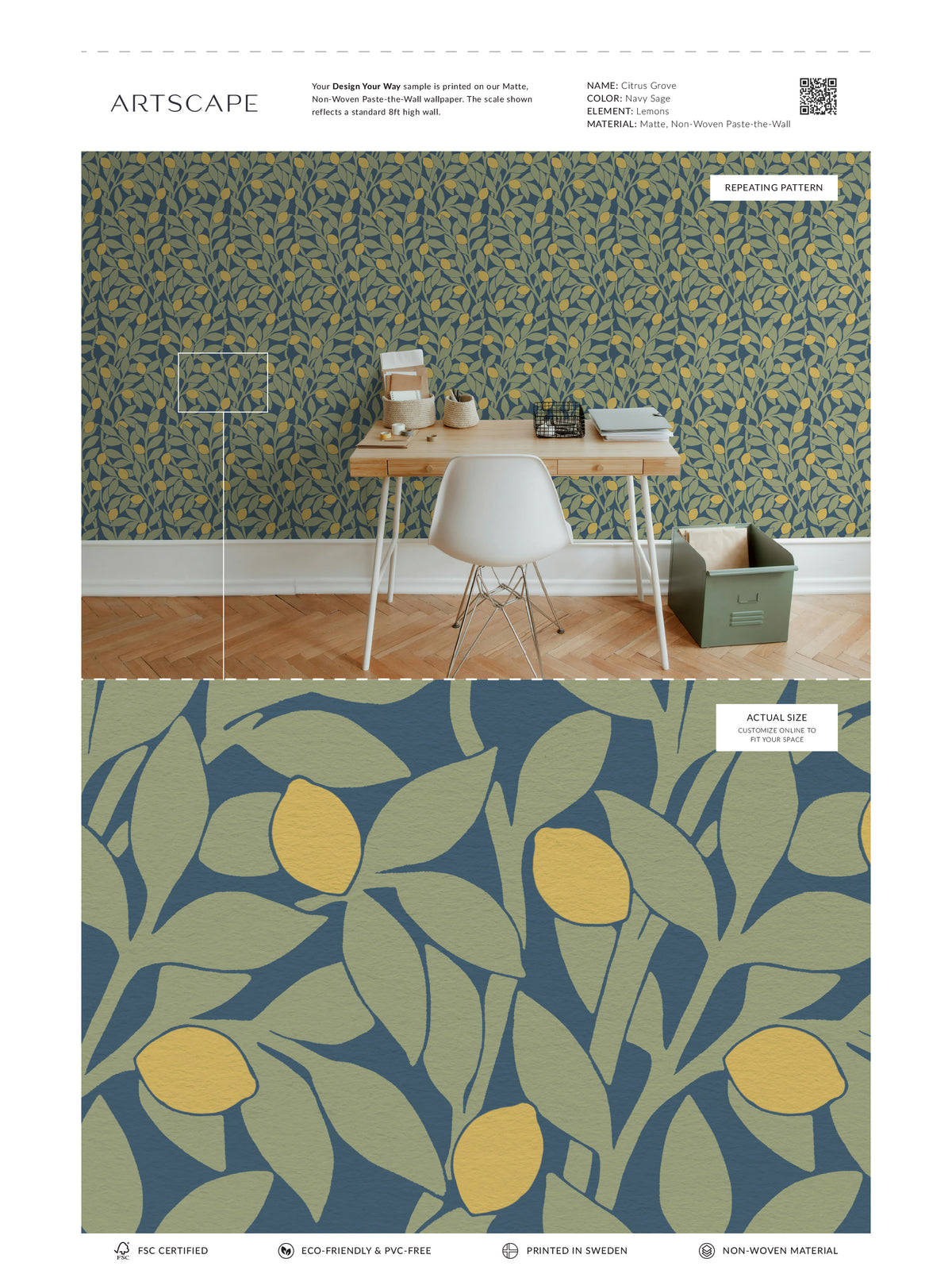 Citrus Grove Navy Sage - Lemons