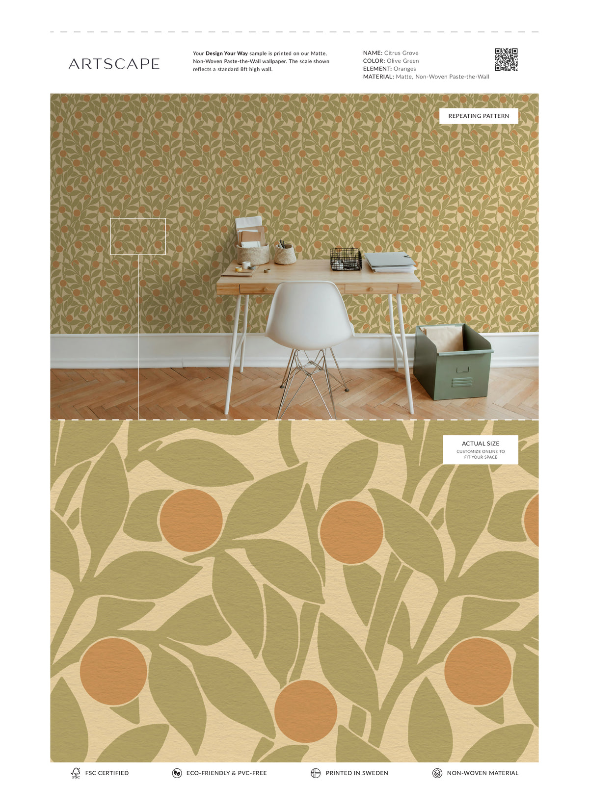 Citrus Grove Olive Green - Oranges