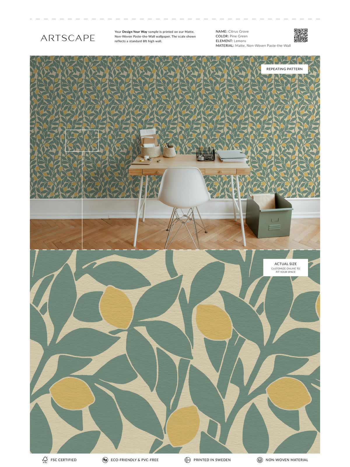 Citrus Grove Pine Green - Lemons