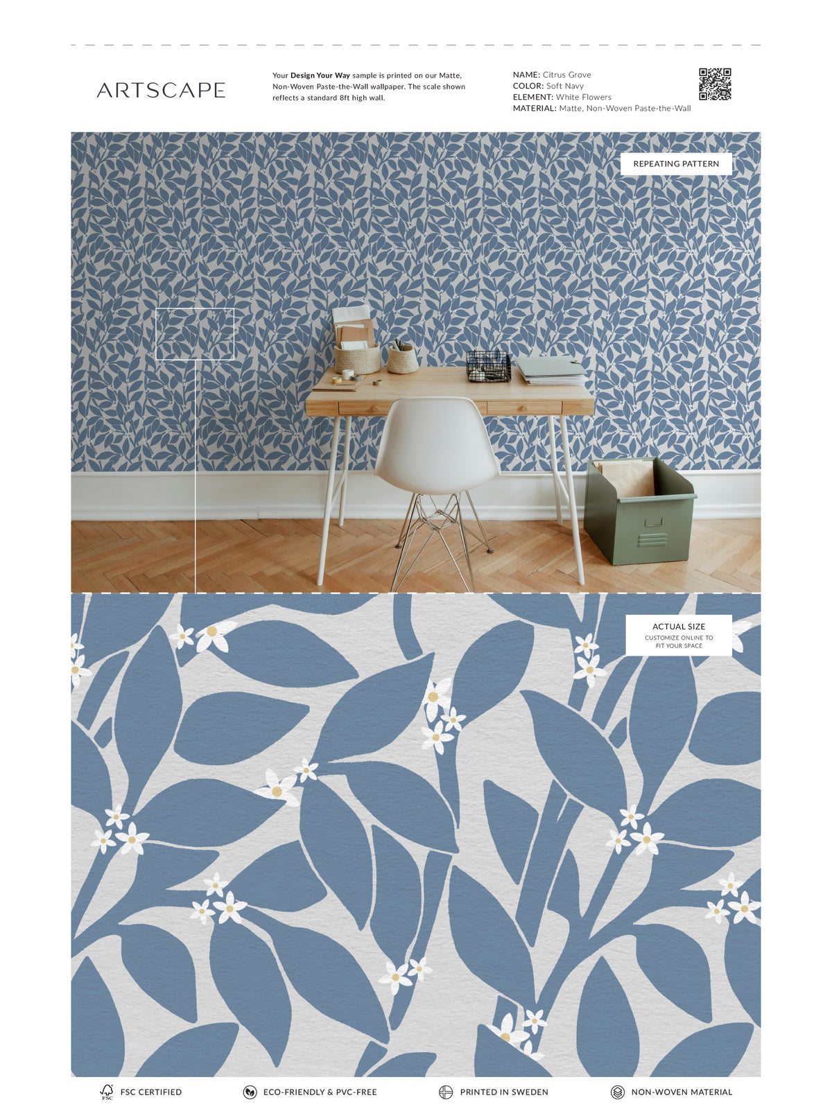 Citrus Grove Soft Navy - White flowers